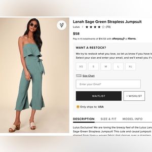 Lulu’s Lana’s Sage Green Strapless Jumpsuit size M, lightly worn